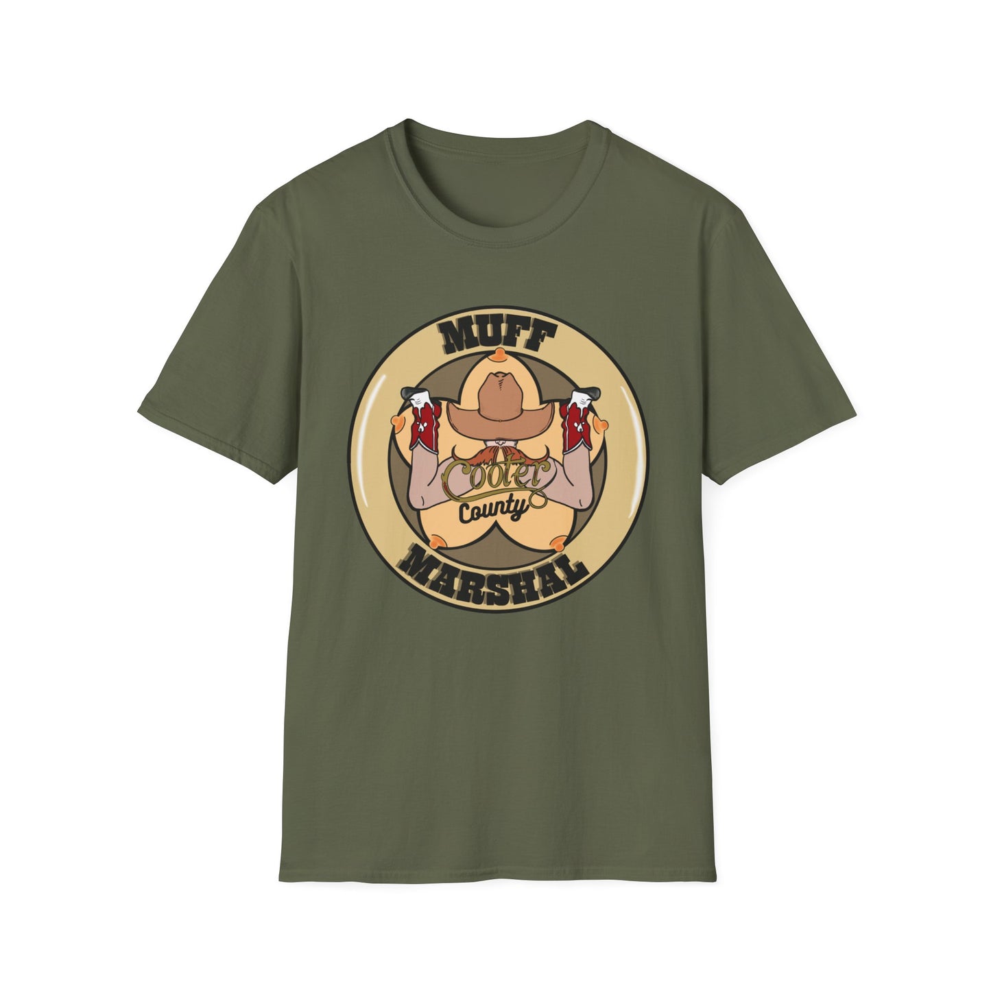 Muff Marshal From Cooter County Unisex Softstyle T-Shirt. Let the girls know when the Marshal is in town.