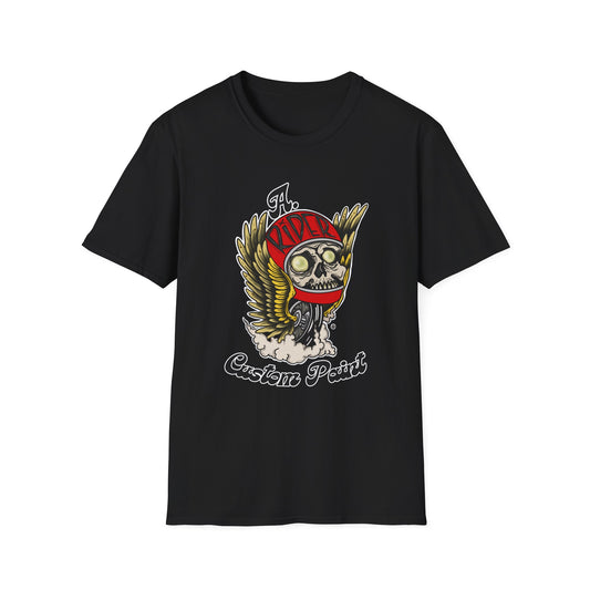 Custom Skull Winged Design Unisex Softstyle T-Shirt, Edgy Graphic Tee, Gift for Bikers, Casual Wear, Vintage Style